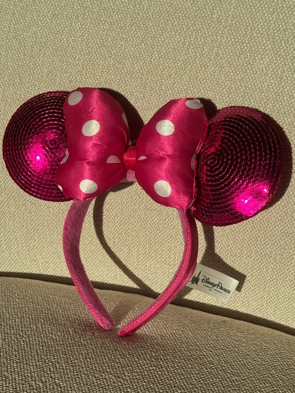 Disney Hot Pink Sequin Minnie Ears with Polka Dot Bow
